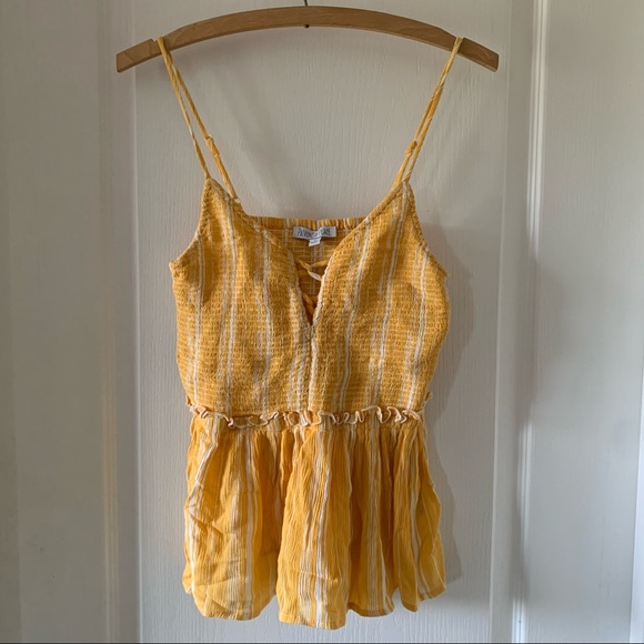 Patrons of Peace Tops - Gold and white lace up  front croppedtank top